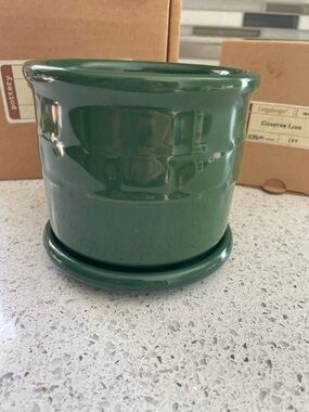 Longaberger Ivy Green Crock and Coaster Lid- New in Box